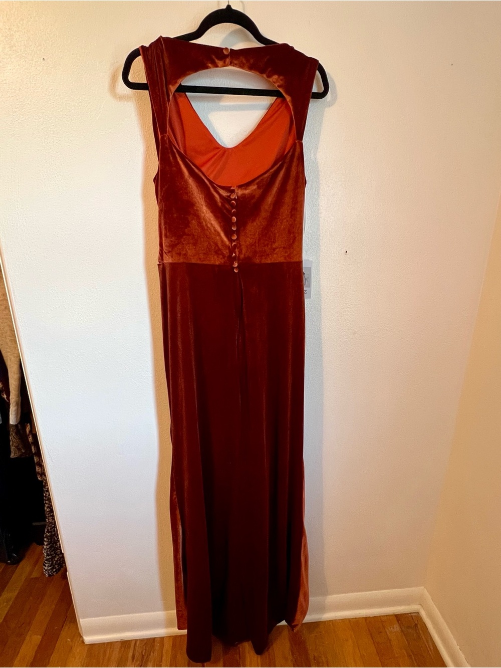 Women's Rust Velvet Drape-Front Evening Dress - Picture 2 of 4